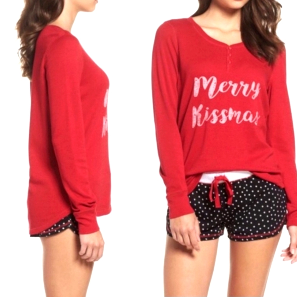 NWT!! PJ SALVAGE Merry Kissmas Waffle Long Sleeve Boxer Shorts PJ Set (2X)